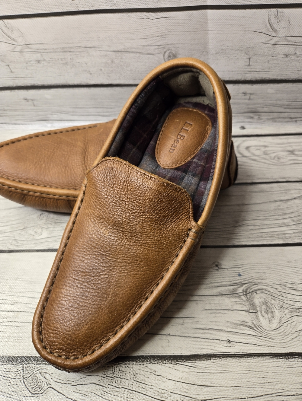 L.L. Bean Leather Slip On Loafers Men’s 8 Brown Moccasin Driving Shoes